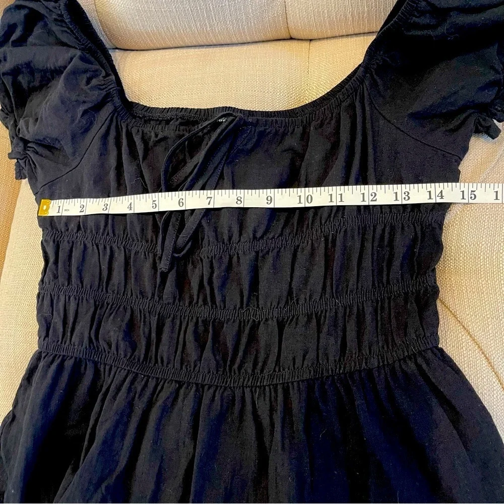 SHEIN Dress Women’s M Black Puff Sleeve Ruched Tiered Cottage core, Babydoll